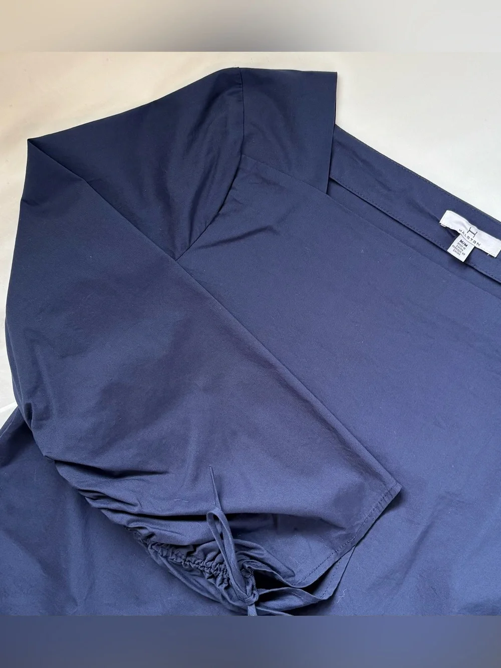 Women’s Medium H by Halston Navy Blue Top Long Sleeve Square Neck Tie Detail